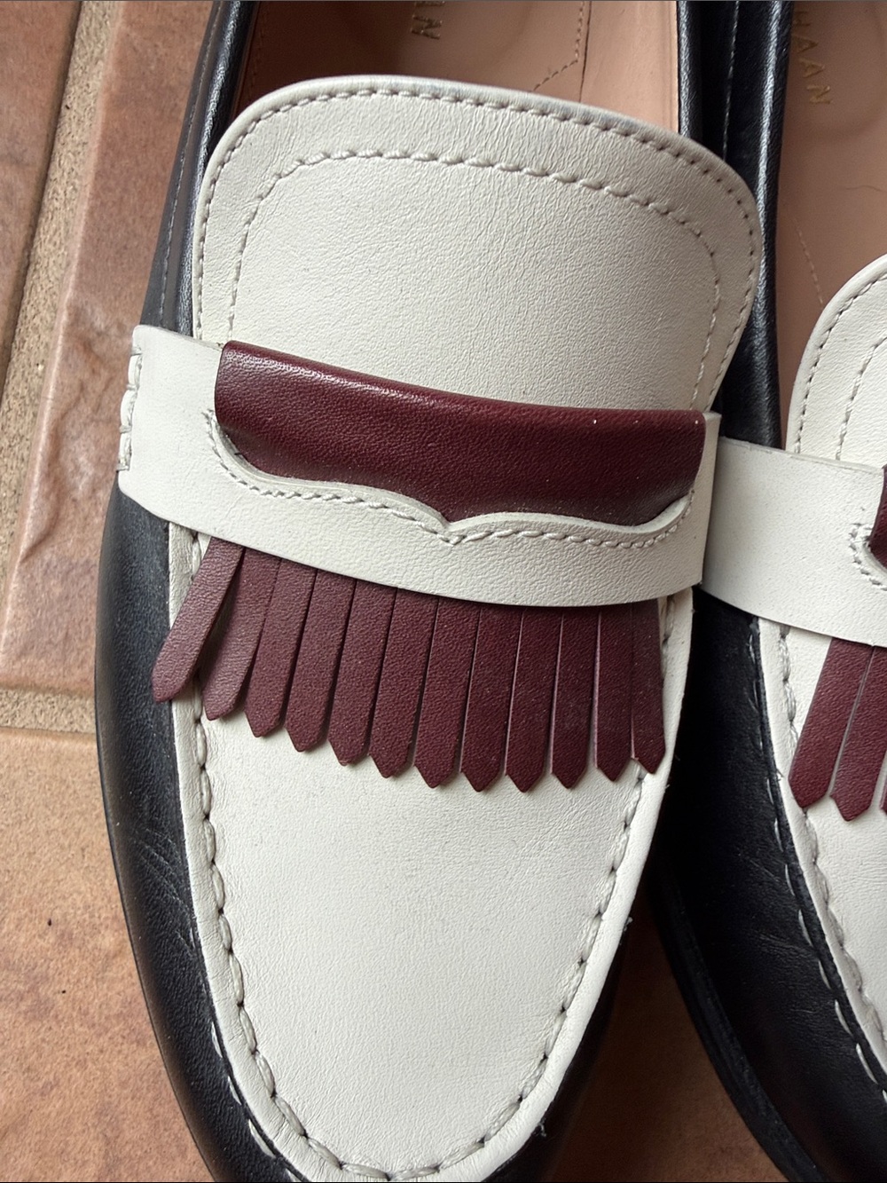 Cole Haan Black, White & Burgundy Kiltie Penny Loafers - Picture 5 of 5